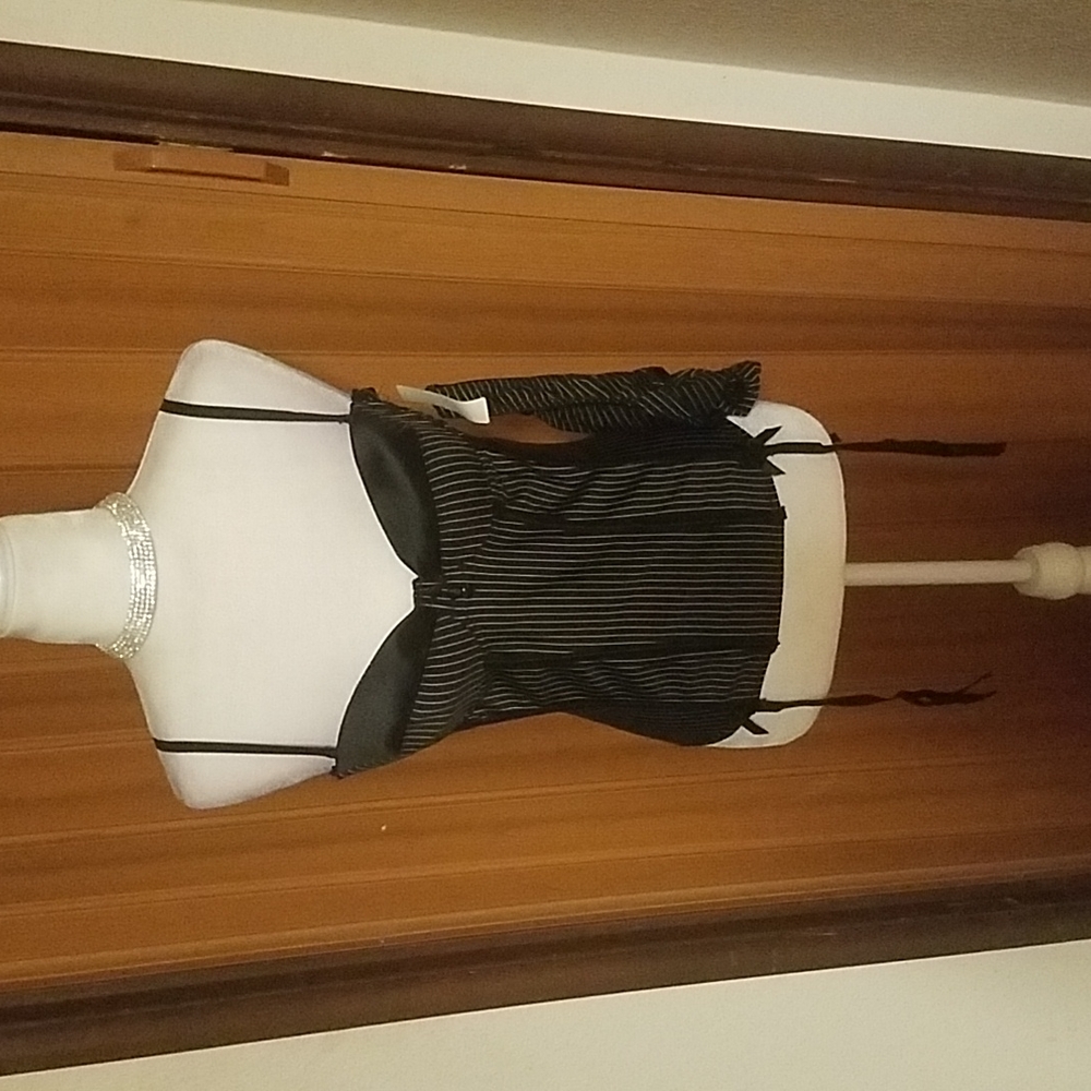 INTIMATE BASICS BLACK AND WHITE PIN STRIPE BUSTIER @ THONG